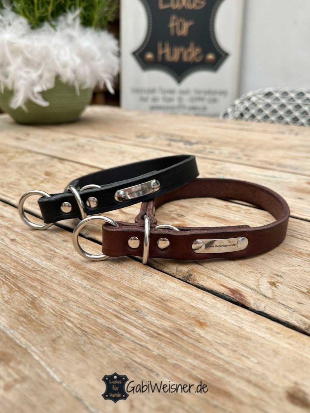 Zugstopp Hundehalsband aus Leder 2 cm breit