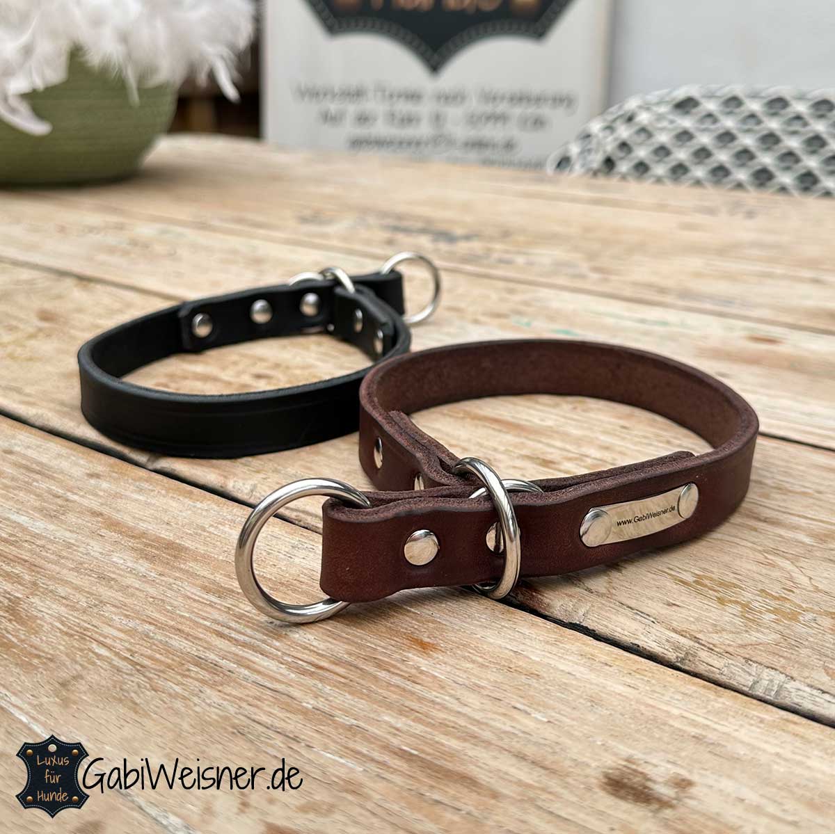 Zugstopp Hundehalsband aus Leder 2 cm breit