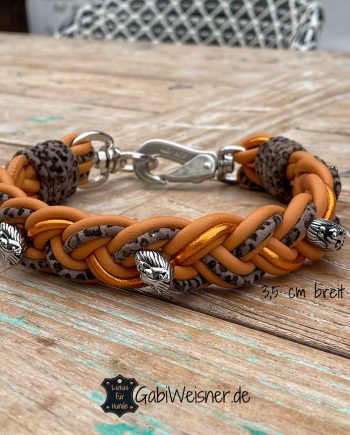 Hundehalsband mit Löwen, Leder in Orange 35 mm breit, große Hunde.