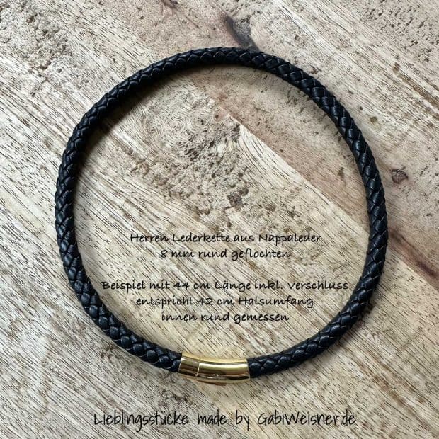 Herren Lederkette aus Nappaleder 8 mm rund geflochten
