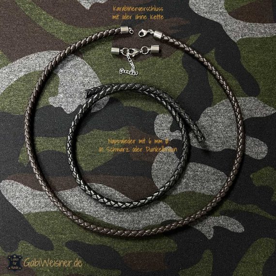 Herren Lederkette aus Nappaleder 6 mm rund geflochten mit Karabinerverschluss