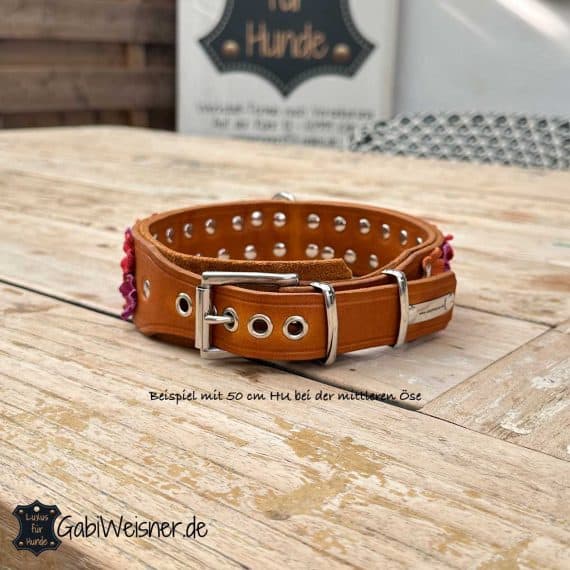 Hundehalsband mit Blumen aus Leder, 45 mm breit, für extra große Hunde
