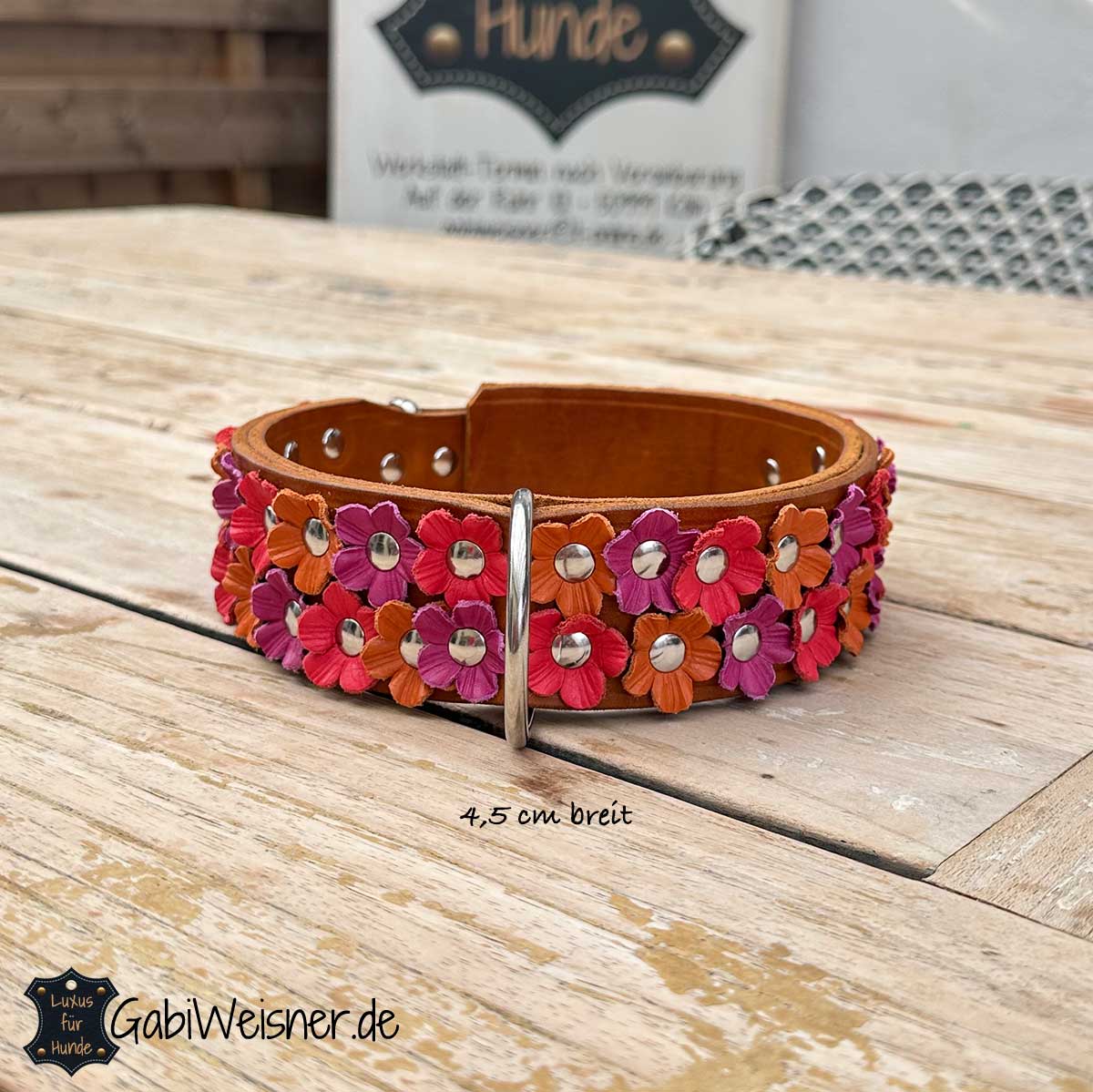 Hundehalsband mit Blumen aus Leder, 45 mm breit, für extra große Hunde