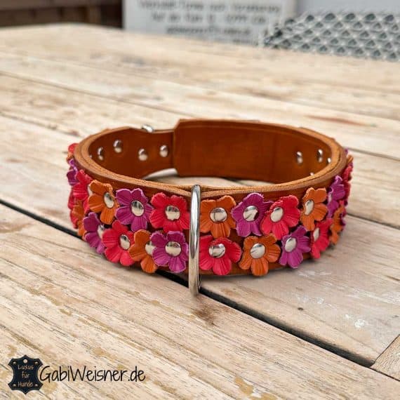 Hundehalsband mit Blumen aus Leder, 45 mm breit, für extra große Hunde