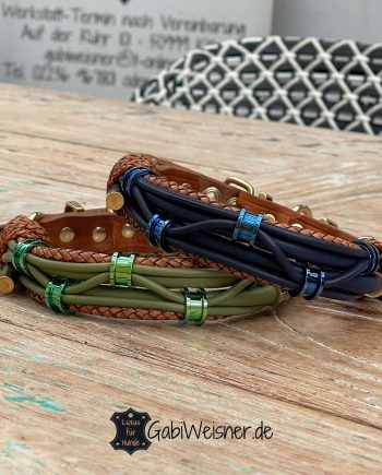 Luxus Hundehalsband aus Leder im Mix, verstellbar in 5 Ösen.