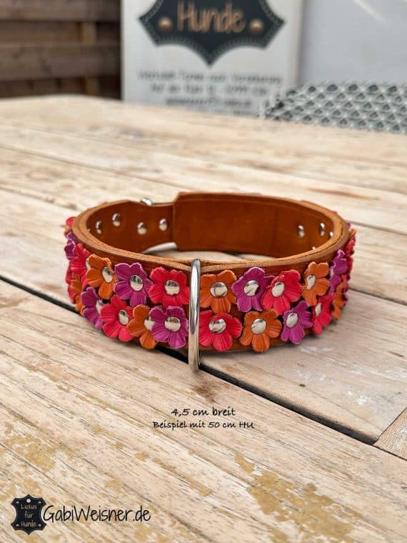 Hundehalsband mit Blumen aus Leder, 45 mm breit, für extra große Hunde