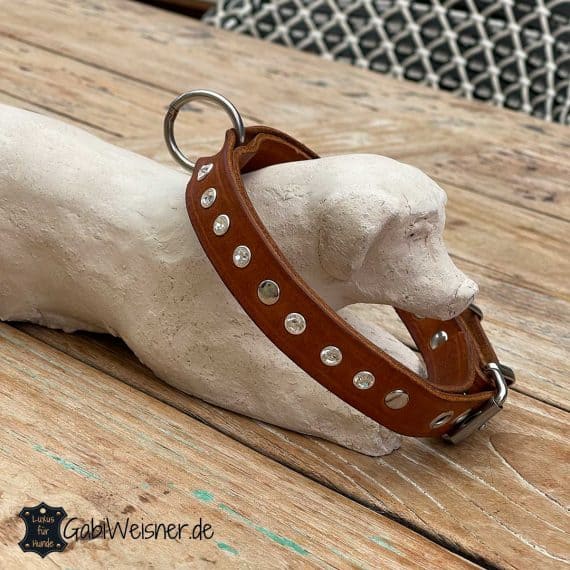 SIE Hundehalsband Gerollt – Echtes Leder, 61 Cm, Schwarz, Verstellbar