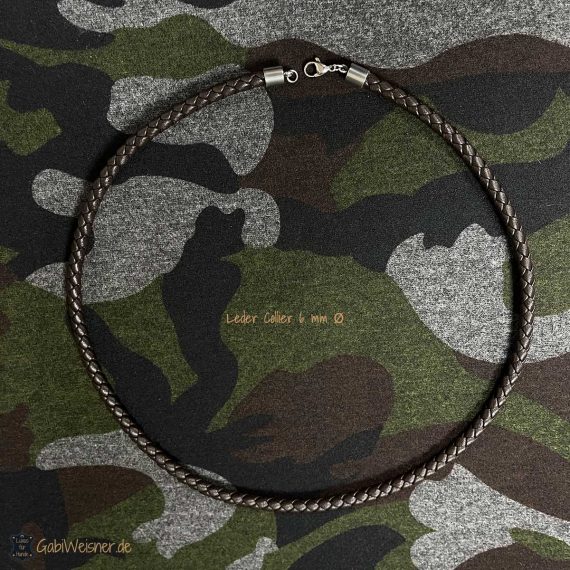 Herren Lederkette aus Nappaleder 6 mm rund geflochten mit Karabinerverschluss