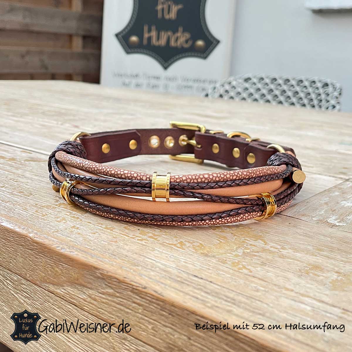 Luxus Hundehalsband aus Leder, verstellbar in 5 Ösen