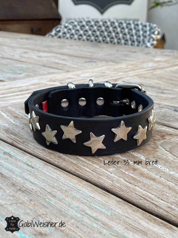 Hundehalsband aus Leder und mit Sternen dekoriert