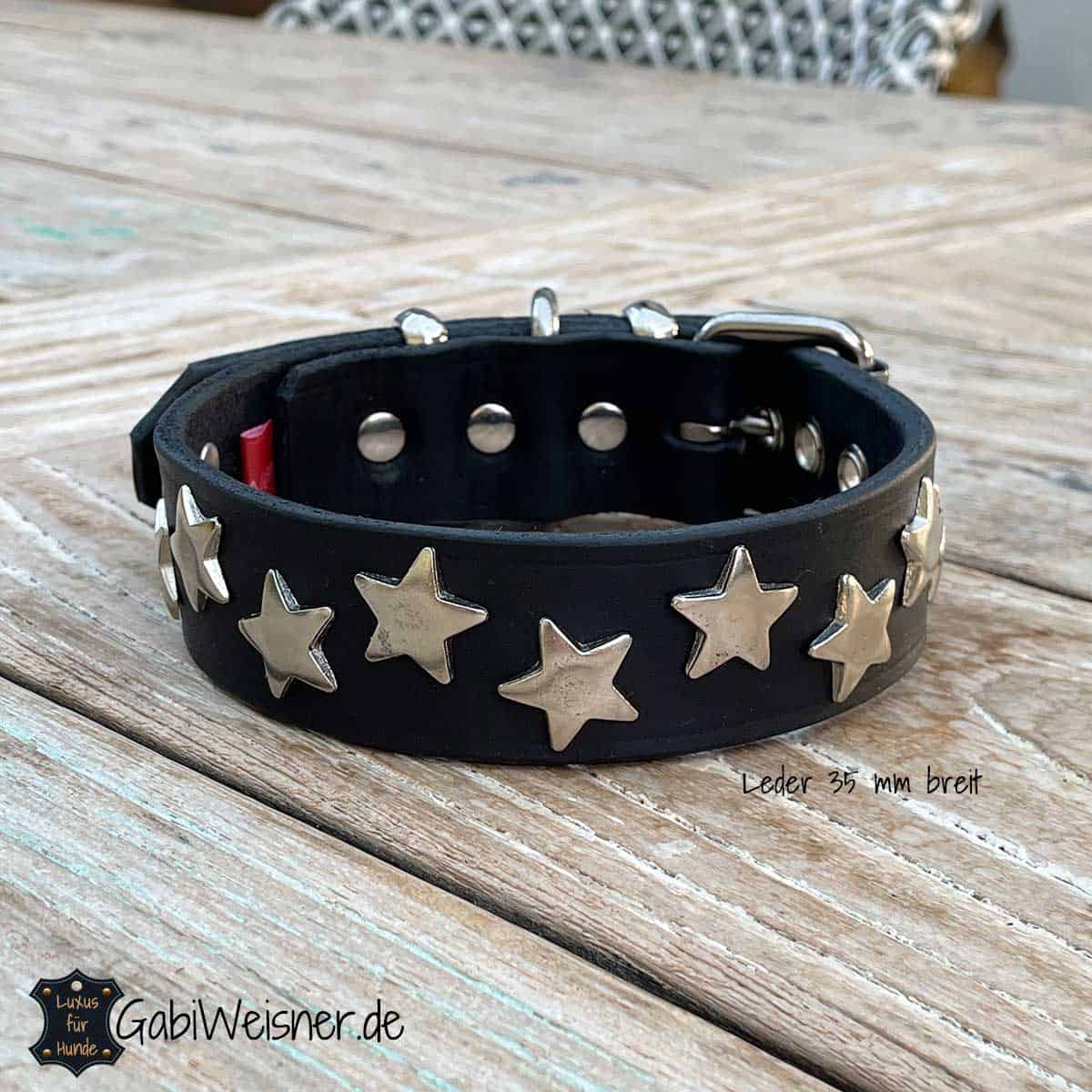 Hundehalsband aus Leder und mit Sternen dekoriert