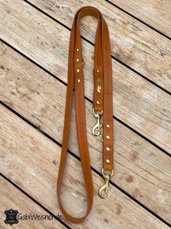 Hundeleine aus Leder 2 m lang 25 mm breit Cognac Messing Karabiner