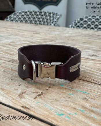 Breites Hundehalsband für mittelgroße Hunde, Leder 4 cm breit, mittelgroßer Klick