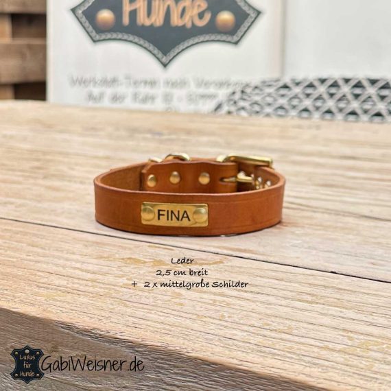 Hundehalsband aus Leder mit Name und Telefonnummer