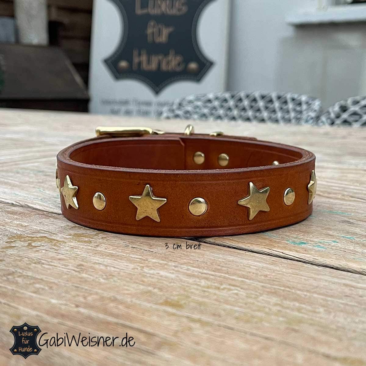 Hundehalsband aus Leder 3 cm breit, individuell mit Sternen