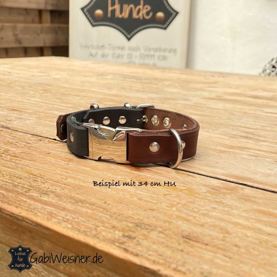 Hundehalsband mit Klickverschluss und verstellbar in Ösen, Leder 25 mm breit.