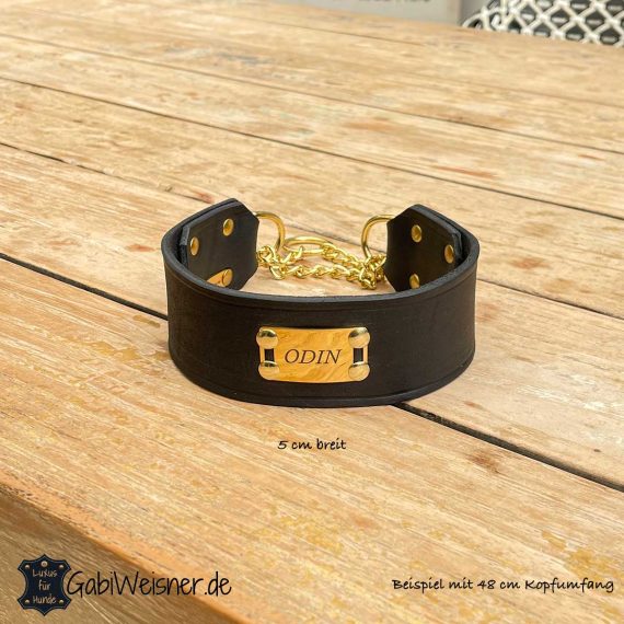 Zugstopp Halsband aus Leder 5 cm breit und mit Namen