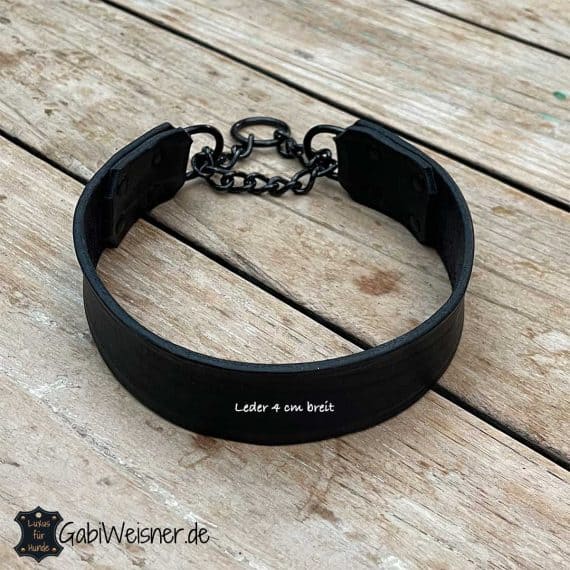 Hundehalsband aus Leder mit Zugstoppkette in Schwarz