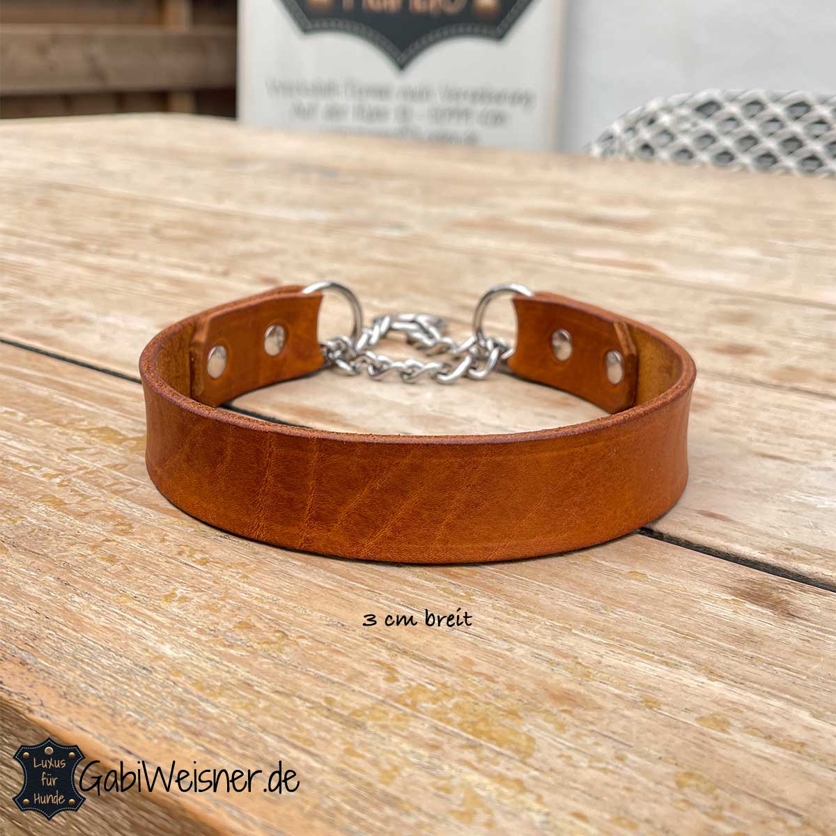 Hundehalsband mit Zugstopp, Leder 3 cm breit