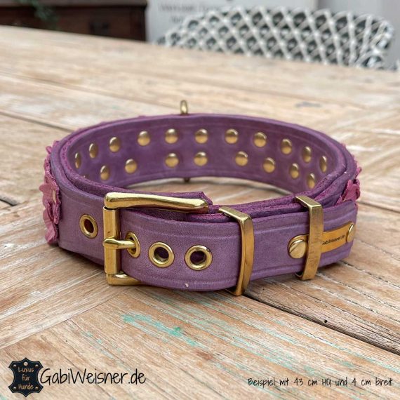 Hundehalsband aus Leder 4 cm breit, mit Blumen, Leder in vielen Farben