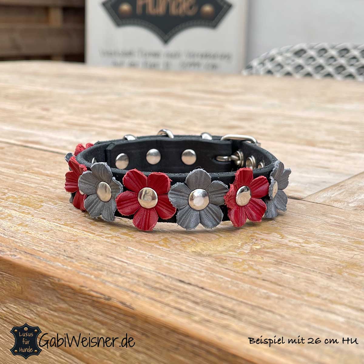 Hundehalsband Leder mit Blumen kleine Hunde