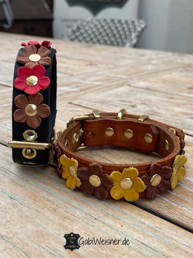 Hundehalsband mit Namen und Blumen, für kleine Hunde