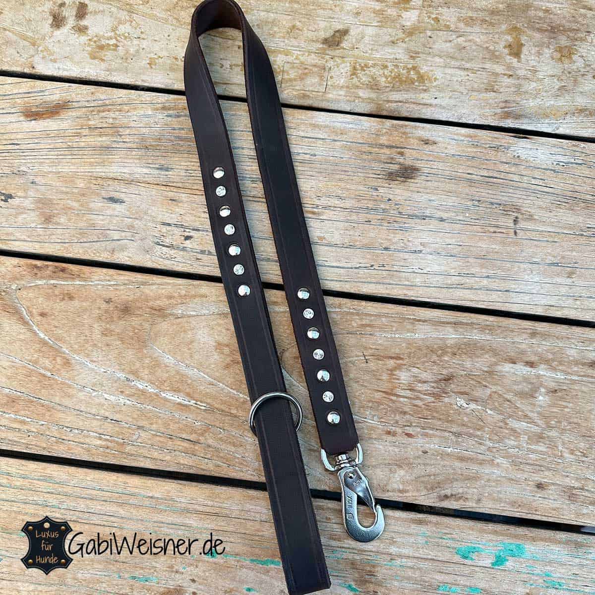 Hundeleine mit Strass auf Leder