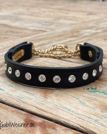 Hundehalsband mit Strass auf Leder sofort lieferbar.