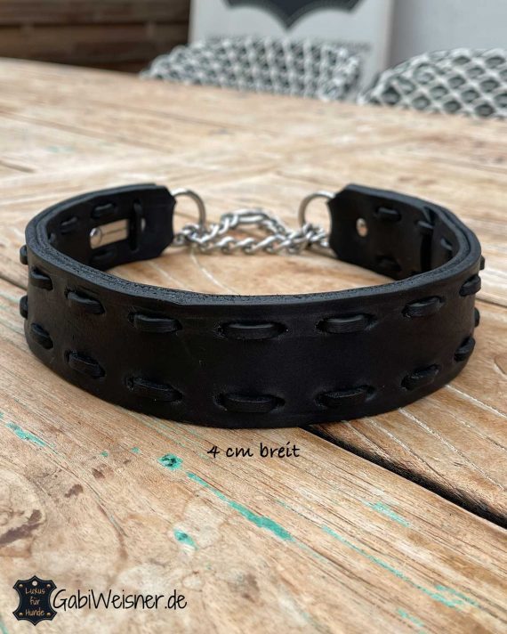 Halsband mit Zugstopp für große Hunde, Leder 4 cm breit, alle Farben