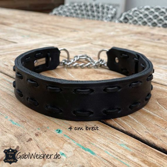 Halsband mit Zugstopp für große Hunde, Leder 4 cm breit, alle Farben