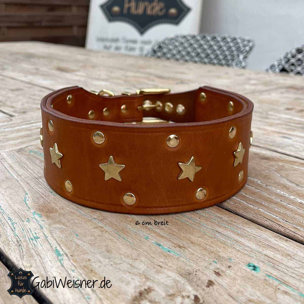 Hundehalsband aus Leder 6 cm breit, Sterne und Lederfarbe individuell