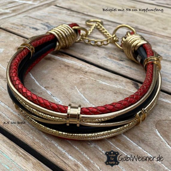 Hundehalsband Schwarz Rot Gold, Leder Mix in Deutschlandfarben