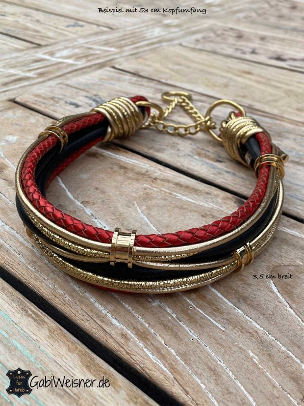 Hundehalsband Schwarz Rot Gold, Leder Mix in Deutschlandfarben