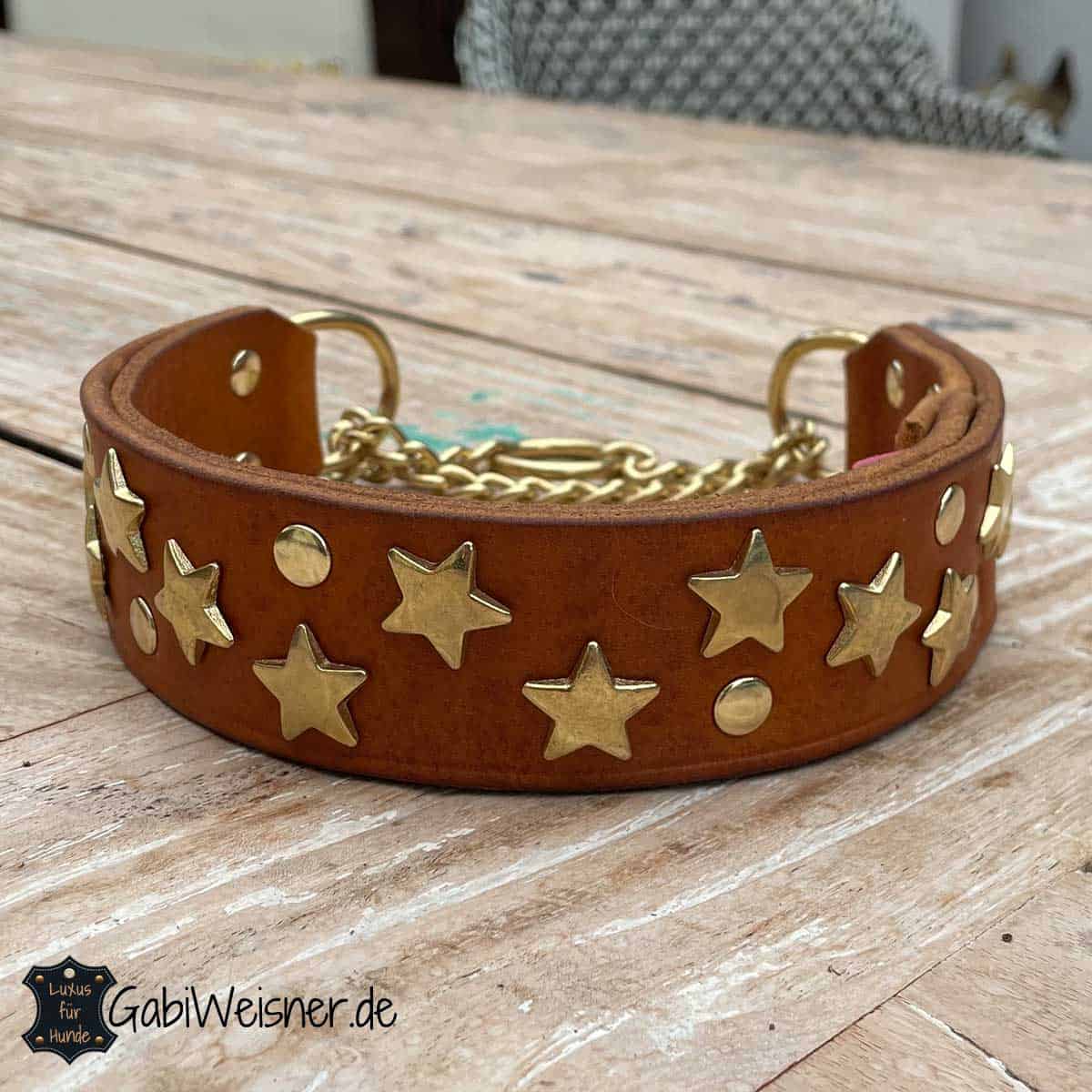 Zugstopp Hundehalsband aus Leder 4 cm breit, max. 10 Sterne