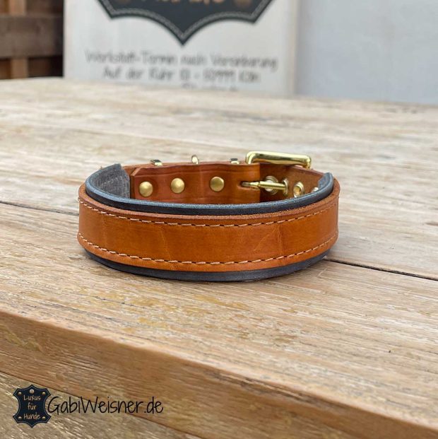 Hundehalsband aus Leder in Cognac und Grau