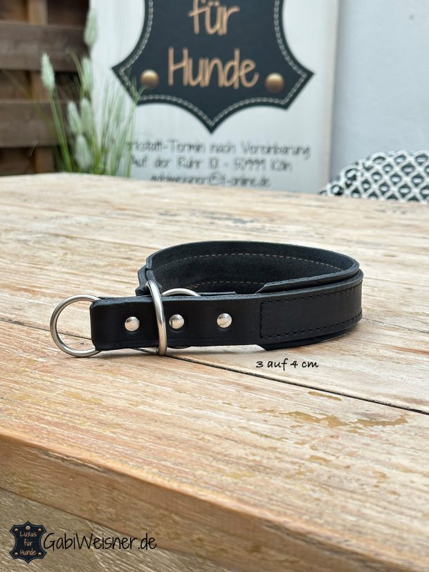 Zugstopp Hundehalsband aus Leder 3 auf 4 cm breit