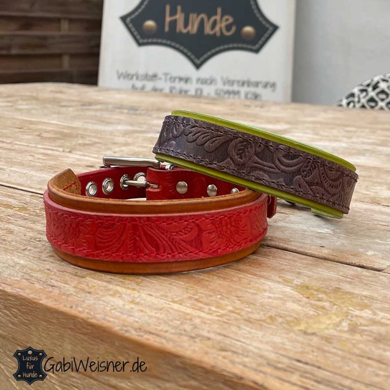 WOZA Premium Hundehalsband Prägung Vollleder Sattlernaht Soft Rindnappa