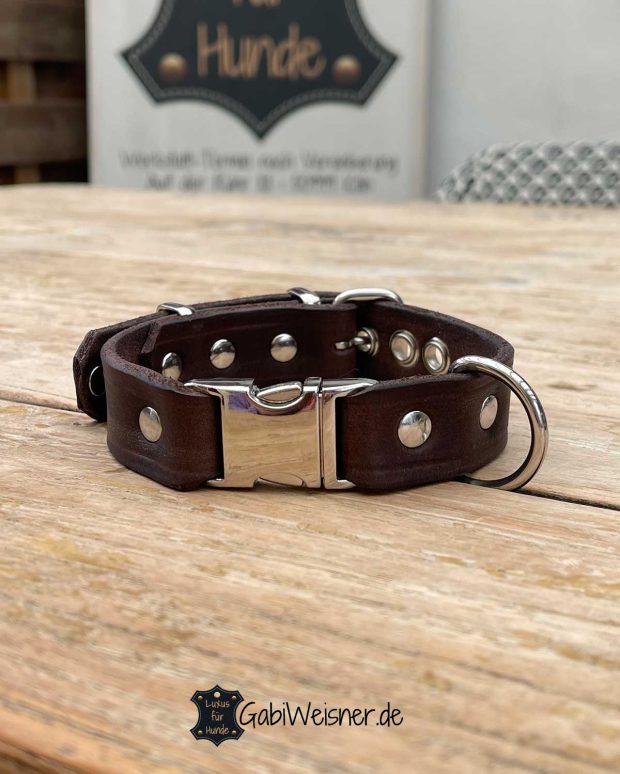 Hundehalsband aus Leder für kleine Hunde, verstellbar, mit Klick + mit Namen
