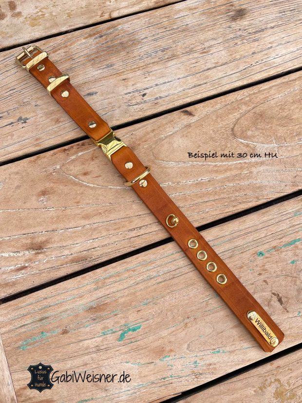 Hundehalsband aus Leder, verstellbar, mit Klickverschluss, mit Name. Beispiel mit 30 cm HU