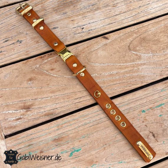 Hundehalsband aus Leder, verstellbar, mit Klickverschluss, mit Name. Beispiel mit 30 cm HU