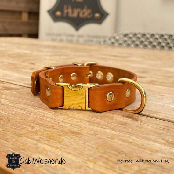 Hundehalsband aus Leder, verstellbar, mit Klickverschluss, mit Name. Beispiel mit 30 cm HU