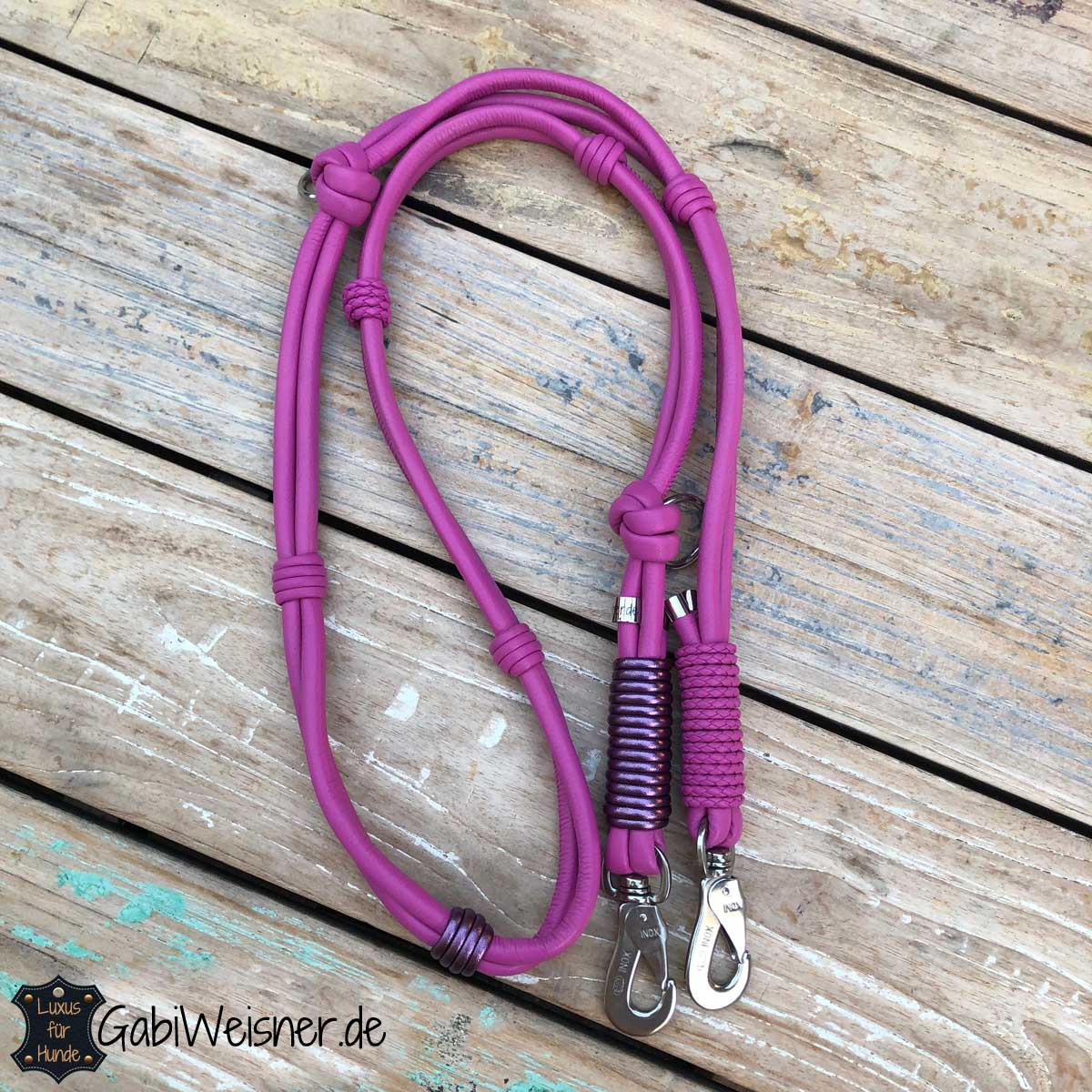 Hundeleine aus Leder in Pink