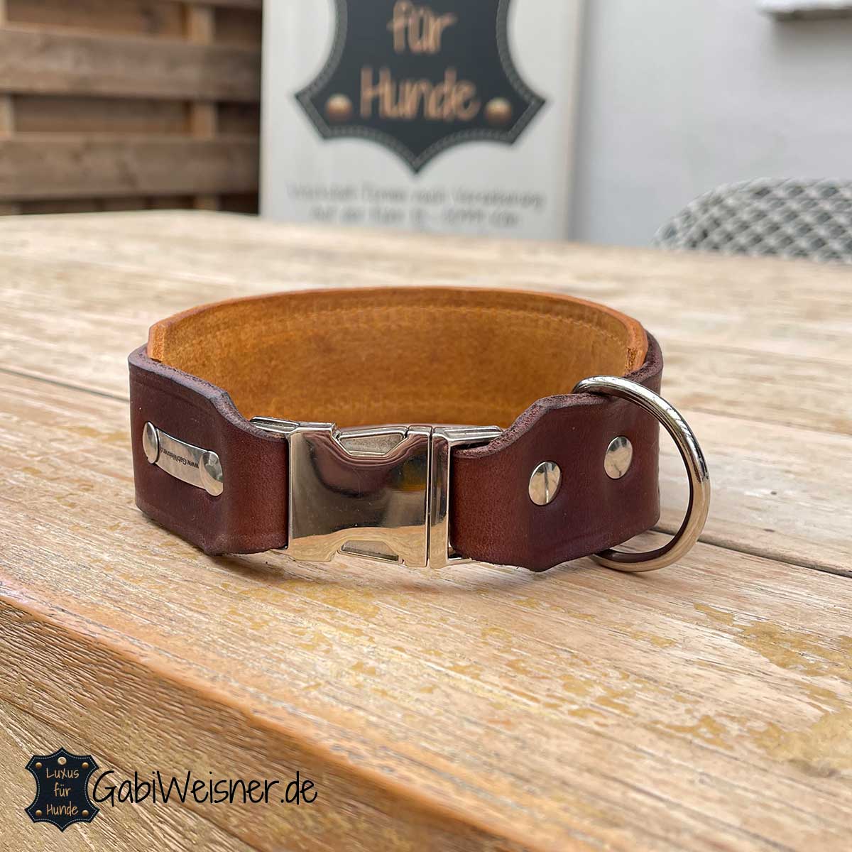 Hundehalsband mit Steckschnalle, 2 Lagen Leder 4/5 cm breit, für große Hunde