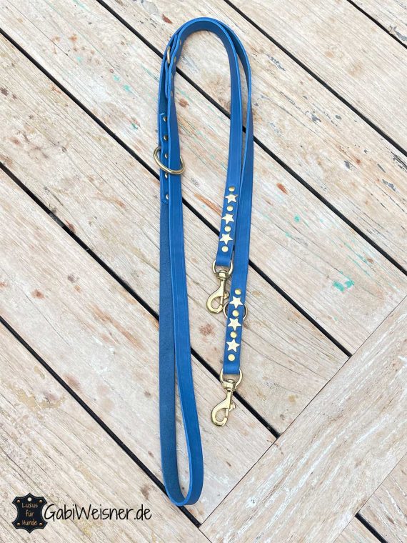 Hundeleine aus Leder in Azurblau 2 cm breit.