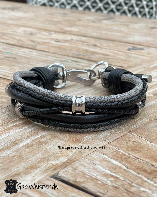Luxus Hundehalsband mit Rochenleder-Prägung in Grau