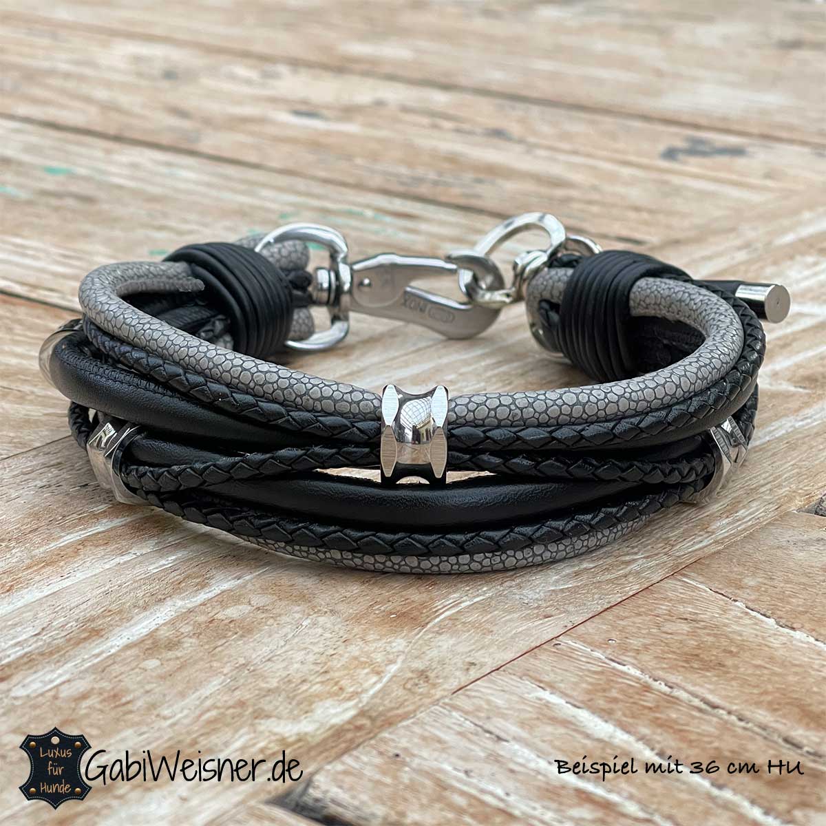 Luxus Hundehalsband mit Rochenleder-Prägung in Grau