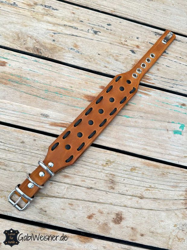 Windhund Halsband aus Leder 5 cm breit Cognac Schwarz