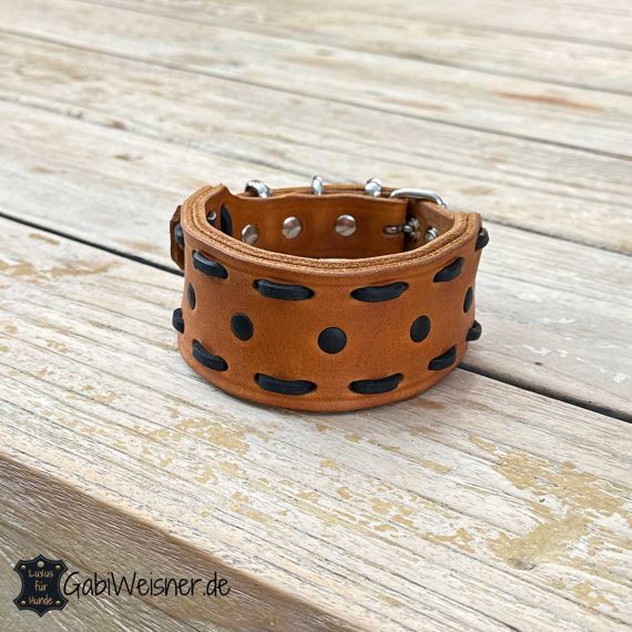 Windhund Halsband aus Leder 5 cm breit Cognac Schwarz