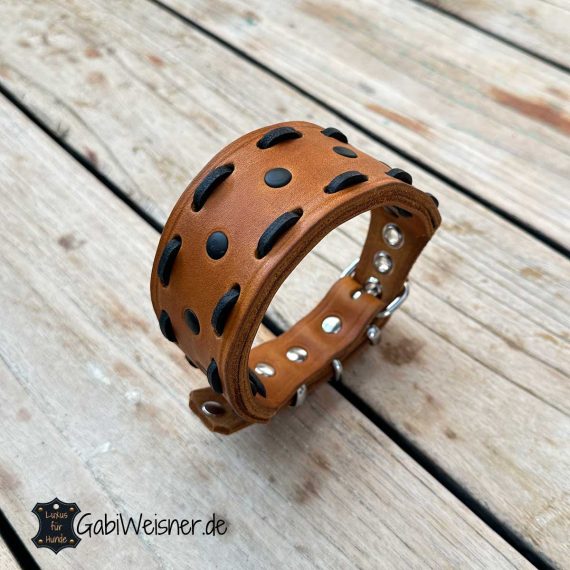 Windhund Halsband aus Leder 5 cm breit Cognac Schwarz