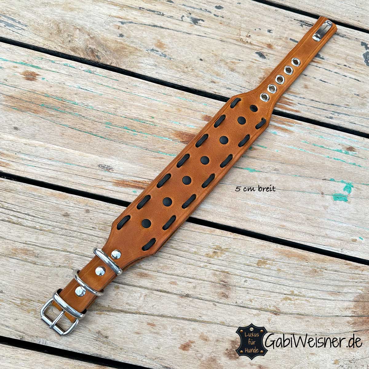 Windhund Halsband aus Leder 5 cm breit Cognac Schwarz